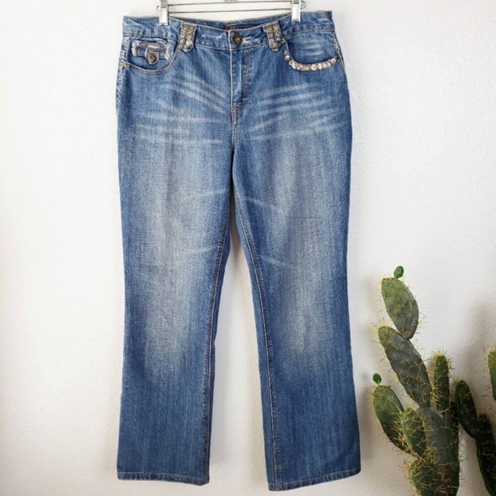 Vintage Baccini Embellished Distressed Jeans Straight Leg Y2K size 12